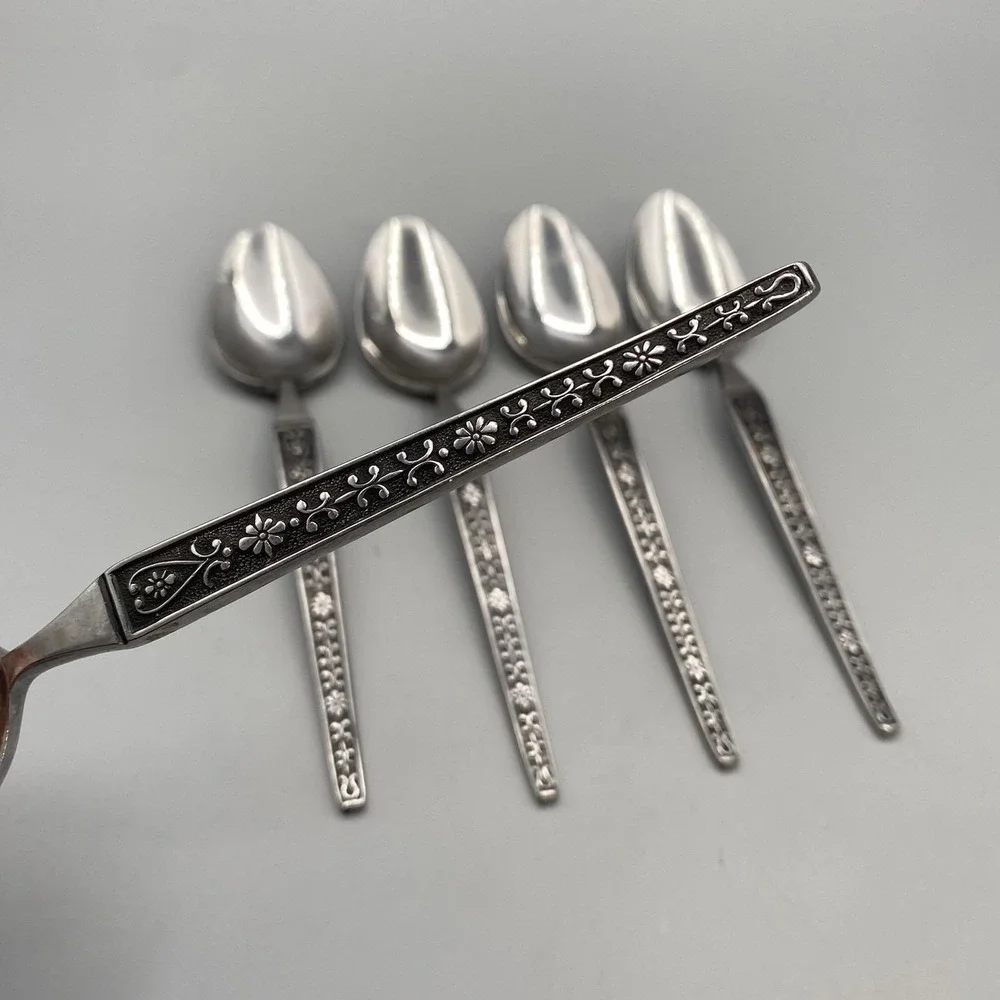 Vintage Riviera‎ Cordova Teaspoons 5pcs Stainless Japan Black Accent Plain Back